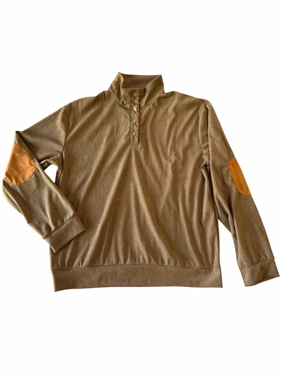 Men's Corduroy Style 4 Button Stand Up Collar Long Sleeve Shirt Size XL #260824